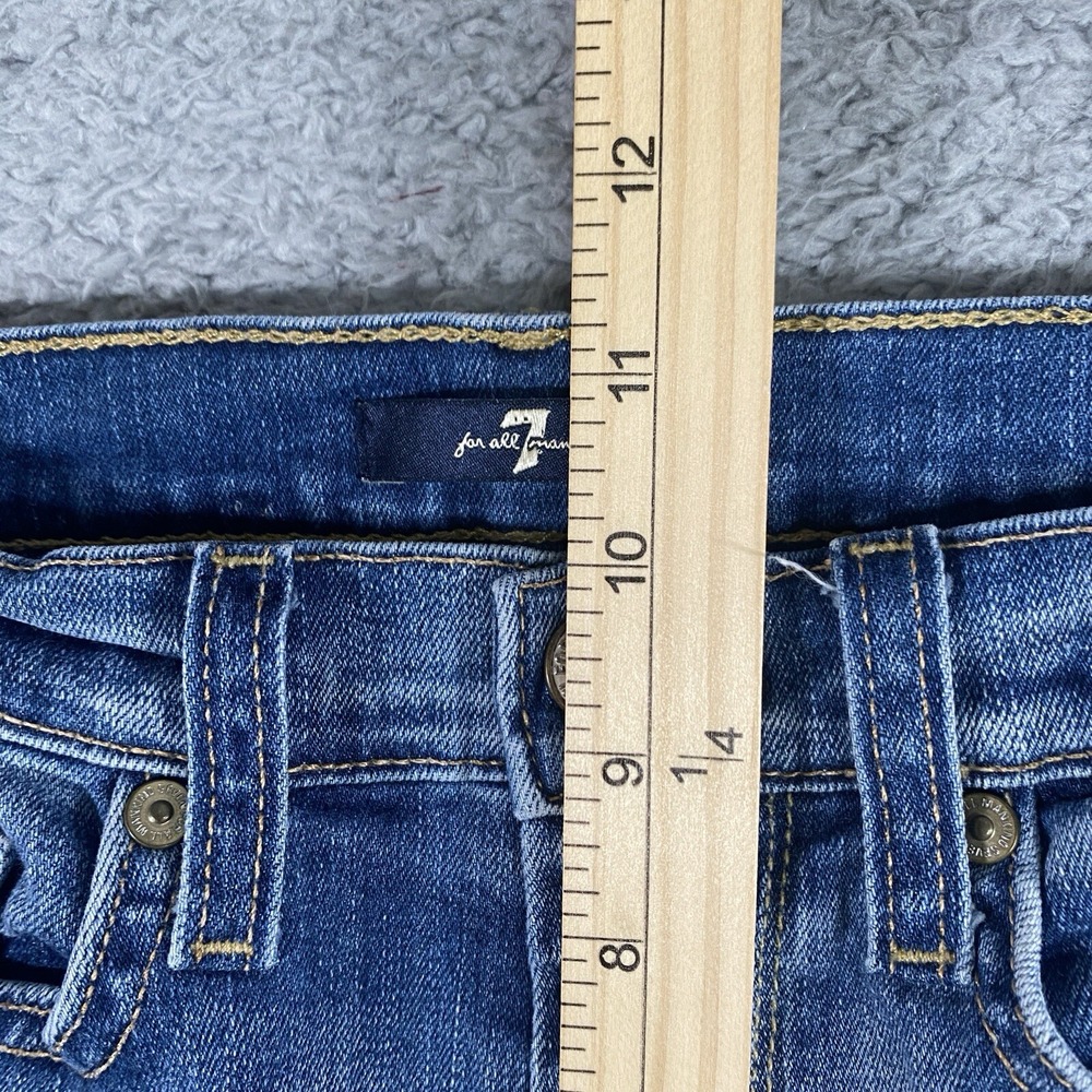 7 For All Mankind Skinny Ankle Jeans Size 26 Patches‎ Frayed Hem Medium Wash - Picture 6 of 16